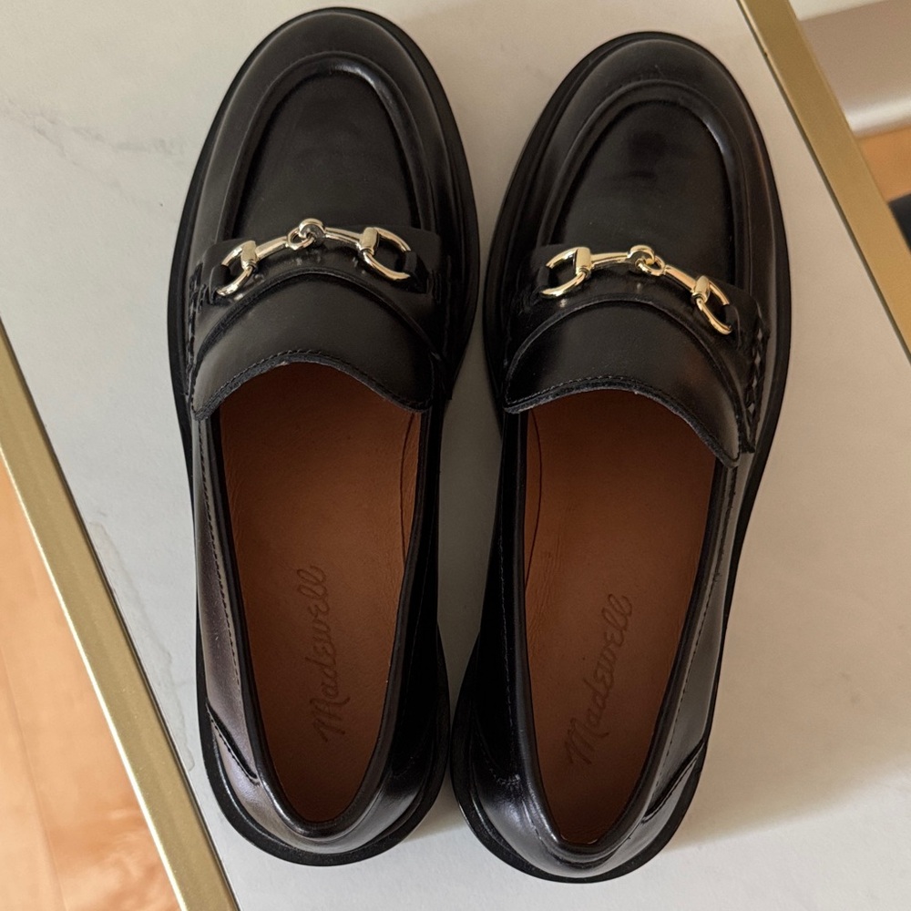 Madewell Black Loafers with Gold Chain Detail
